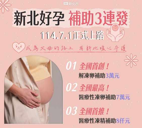 新北好孕補助三連發114/7/1上路